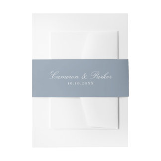 Elegante Stofblauwe Script Namen Bruiloft Uitnodigingen Wikkel
