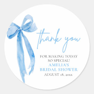 Elegante Stofblauwe Strik Bedankt Bruidsuitnodigin Ronde Sticker