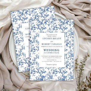 Elegante Stofblauwe Toile Bloemachtige Trouw Uitno Kaart