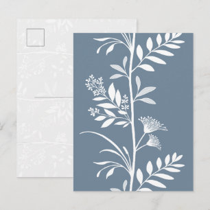 Elegante Stofblauwe Wilde Bloem Silhouet Kunst Briefkaart