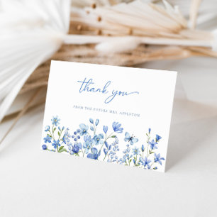 Elegante Stofblauwe Wilde Bloemen Bruidsdouche Bedankkaart