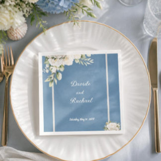 Elegante Stofblauwe Witte Rozen Bruiloft Servet