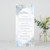 Elegante stoffige blauw ivoor Roos bloemen bruilof Menu (Staand voorkant)
