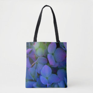 Elegante stoffige blauw paarse bloemen draagtas