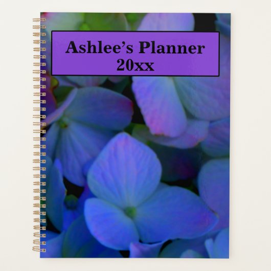 Elegante stoffige blauw paarse bloemen planner (Voorkant)
