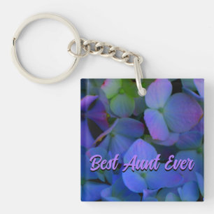 Elegante stoffige blauw paarse bloemen sleutelhanger