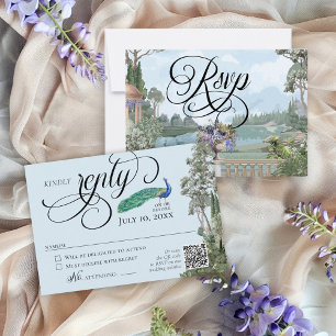 Elegante stoffige blauw tuin groen bruiloft RSVP kaartje