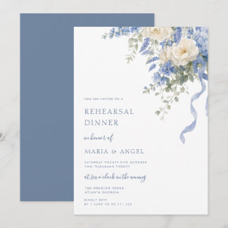 elegante stoffige blauwe aquarel repetitiediner kaart