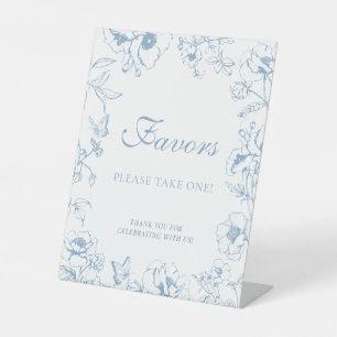 Elegante stoffige blauwe bloem bruiloft cadeaus reclamebord met voetstuk