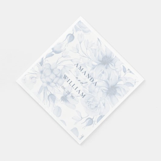 Elegante stoffige blauwe bloemen bruiloft servet (Hoek)