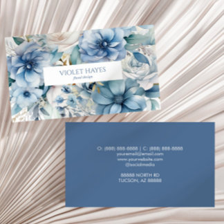 Elegante stoffige blauwe bloemen op maat visitekaartje