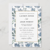 Elegante stoffige blauwe bloemen patroon bruiloft kaart (Voorkant)