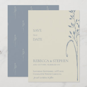 Elegante stoffige blauwe boho save the date uitnod kaart