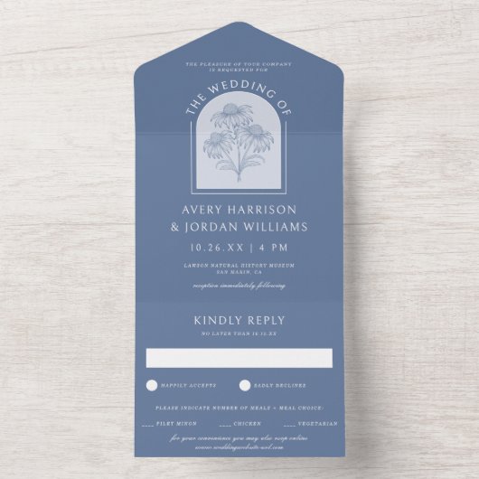 Elegante stoffige blauwe coneflower botanische bru all in one uitnodiging (Binnen)