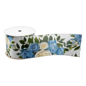 Elegante stoffige blauwe en ivoren bloemenbruiloft lint (Spoel)