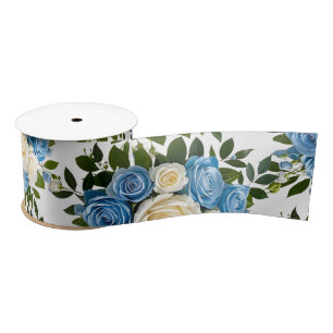 Elegante stoffige blauwe en ivoren bloemenbruiloft lint