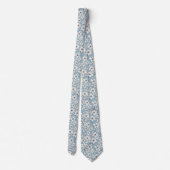 Elegante stoffige blauwe en witte bloemen stropdas (Achterkant)
