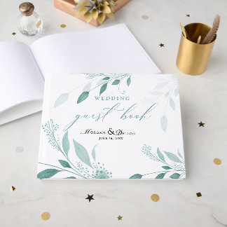 Elegante stoffige blauwe eucalyptus turquoise bloe gastenboek