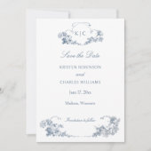 Elegante stoffige blauwe Franse bloem Save the Dat Save The Date (Voorkant)