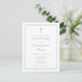 Elegante stoffige blauwe grens doop uitnodiging (Staand voorkant)