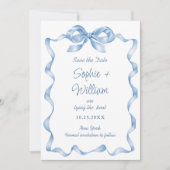 Elegante stoffige blauwe hand getekende boog bruil save the date (Voorkant)