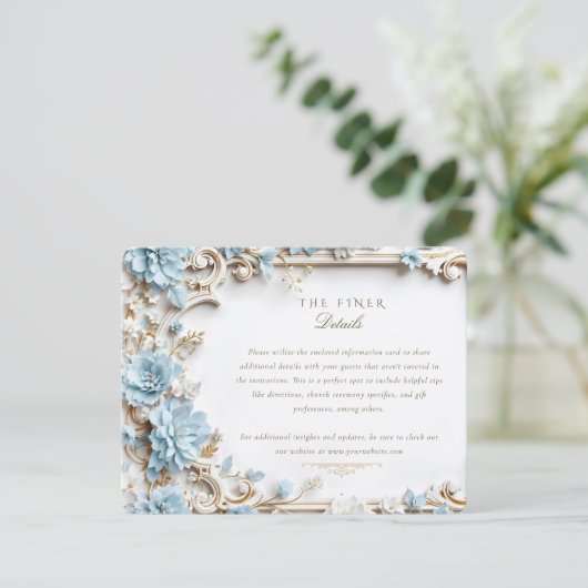 Elegante stoffige blauwe hortensia's informatiekaartje (Staand voorkant)