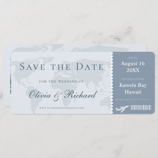 Elegante stoffige blauwe instapkaart Save the Date Kaart (Voorkant / Achterkant)
