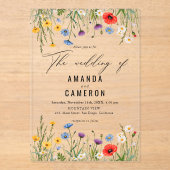 Elegante stoffige blauwe marine bloemenbruiloft acryl uitnodigingen (Voorkant)