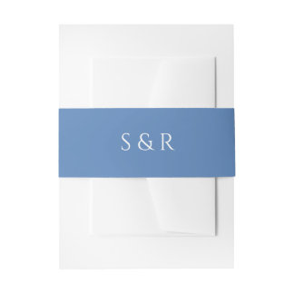 Elegante stoffige blauwe monogram uitnodiging uitnodigingen wikkel