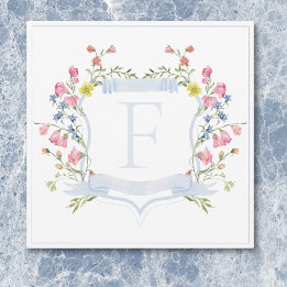 Elegante stoffige blauwe pastel Wildflower Crest b Bedankkaart
