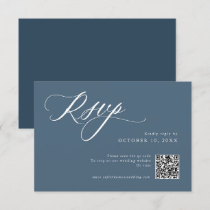 Elegante stoffige blauwe QR eenvoudige minimalisti RSVP Kaartje
