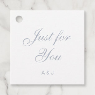 Elegante stoffige blauwe script trouwcadeautags bedankjes labels