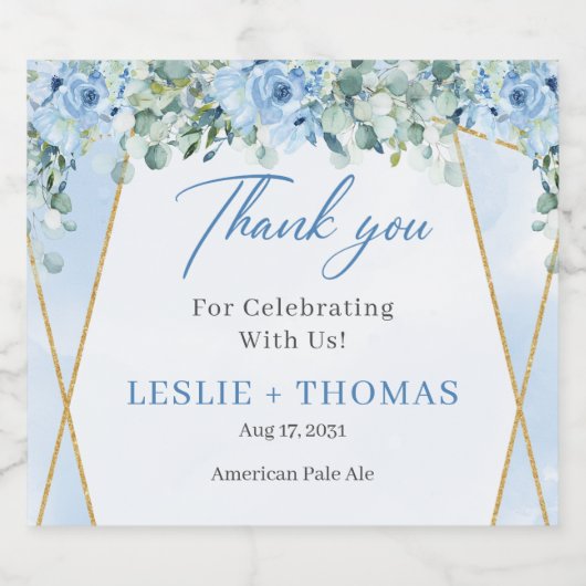 Elegante stoffige blauwe waterverf bloemeneucalypt bier etiket (Enkel label)