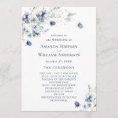 Elegante stoffige blauwe winter huwelijksceremonie programma (Voorkant)