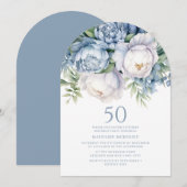 Elegante stoffige blauwe witte bloem 50e verjaarda kaart (Voorkant / Achterkant)