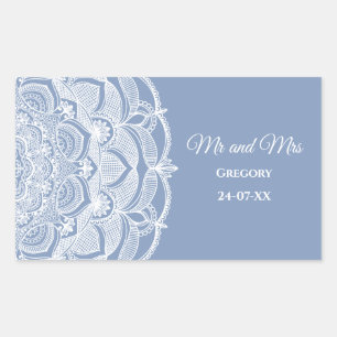 Elegante stoffige blauwe witte kanten mandala klas rechthoekige sticker