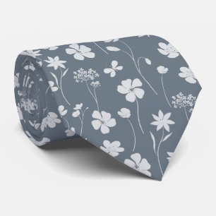 Elegante stoffige blauwe witte wilde bloem bloemst stropdas