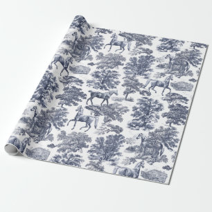 Elegante  stoffige Blue Horses in Bossen Toile Cadeaupapier