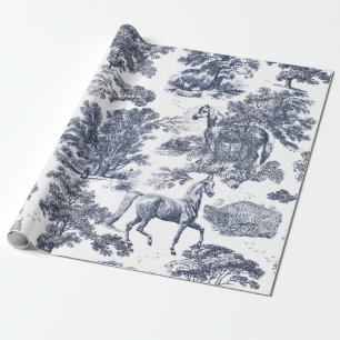Elegante  stoffige Blue Horses in Bossen Toile Cadeaupapier