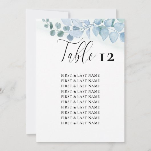 Elegante Stoffige Eucalyptus Tafel Zitje Kaart (Achterkant)