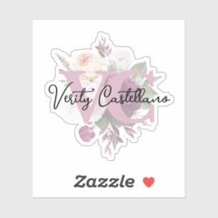 Elegante stoffige mauve bloemige persoonlijke naam sticker