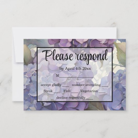Elegante stoffige paarsblauwe waterverf hydrangea' RSVP kaartje (Voorkant)