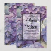 Elegante stoffige paarse waterverf bloemenbruiloft kaart (Voorkant / Achterkant)
