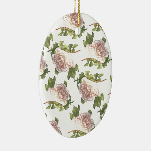 Elegante stoffige perzikkleurige oranje witte bloe keramisch ornament (Rechts)