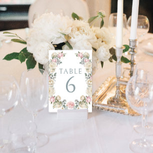 Elegante stoffige Roos Bloemen Trouwtafel Nummers Kaart