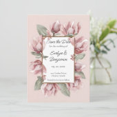 Elegante stoffige Roos Blush Save The Date (Staand voorkant)