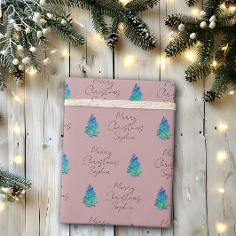 Elegante stoffige Roos Custom Merry kerstboom Cadeaupapier