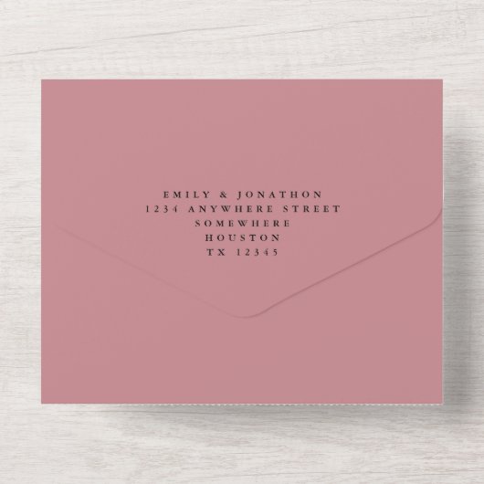 Elegante stoffige Roos script bruiloft All In One Uitnodiging (Achterkant)