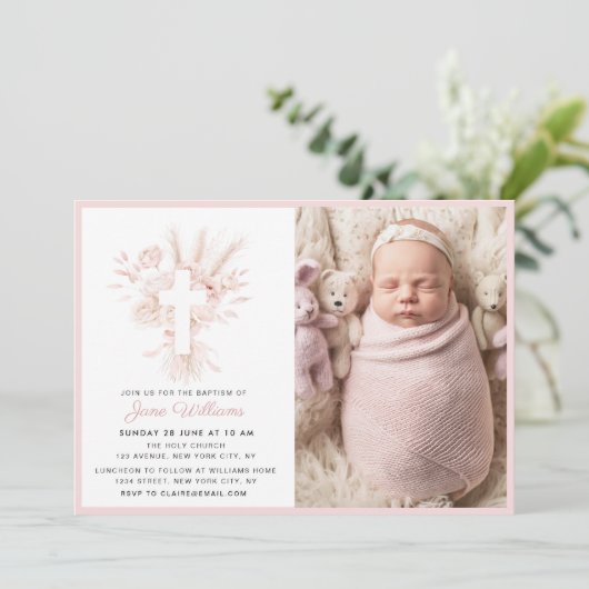 Elegante stoffige roos waterverf bloemen Doop Kaart (Staand voorkant)