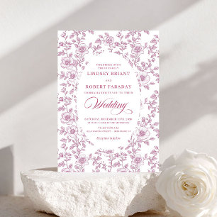 Elegante stoffige roze bloemrijke toile-huwelijksu kaart